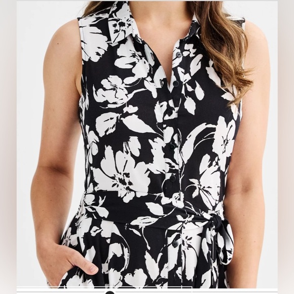 Women's Ellen Tracy Sleeveless Shirt Dress W/Pockets - SIZE S - MISSING BELT - Picture 6 of 13